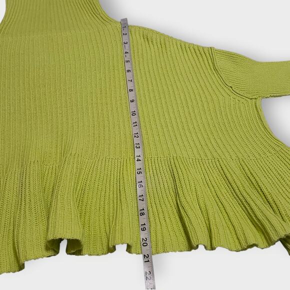 Free People Layer Cake Sweater Key Lime Green Sz XS Ribbed Asymmetric Turtleneck - Picture 13 of 13